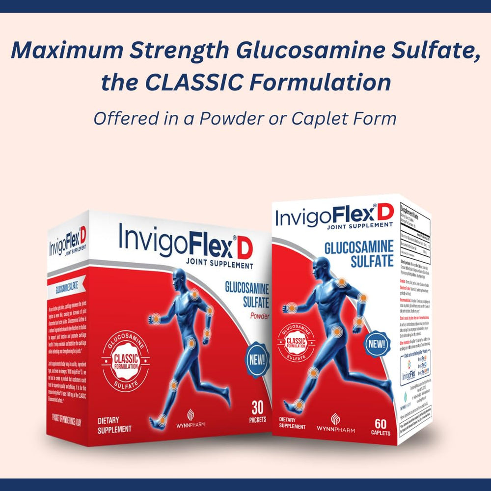 InvigoFlex glucosamine sulfate bottle label showcases the classic formulation and dosage.