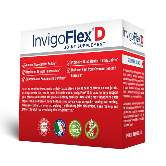 INVIGOFLEX packets packaging back view highlighting premium formulation for mobility
