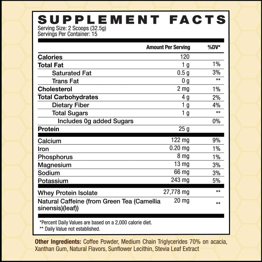 Close-up of INVIGOR8 bottle label highlighting 25 g protein per serving.