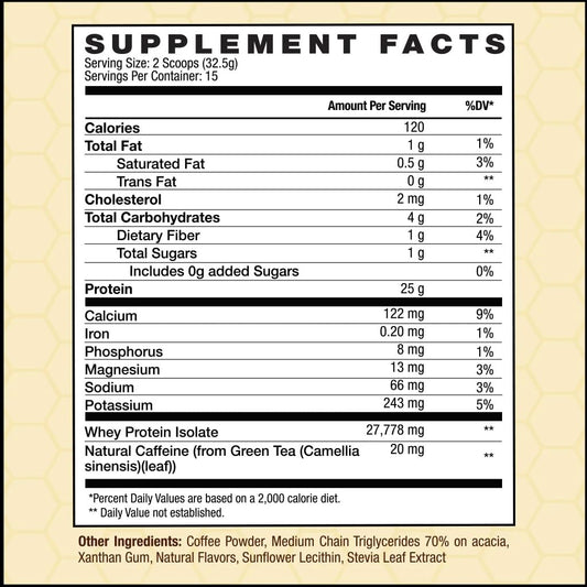 Close-up of INVIGOR8 bottle label highlighting 25 g protein per serving.