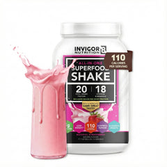 INVIGOR8 Superfood Shake bottle-front highlights protein-packed meal replacement.