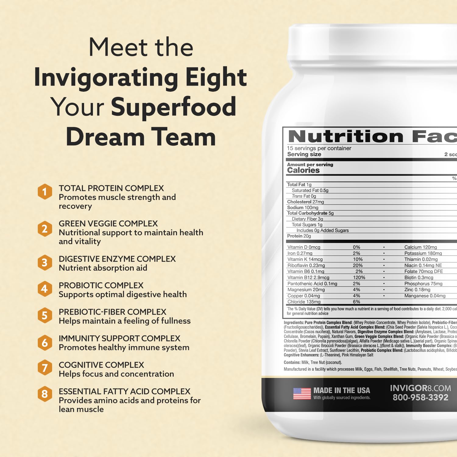 INVIGOR8 Superfood Shake glass pouring for quick, protein-packed nourishment