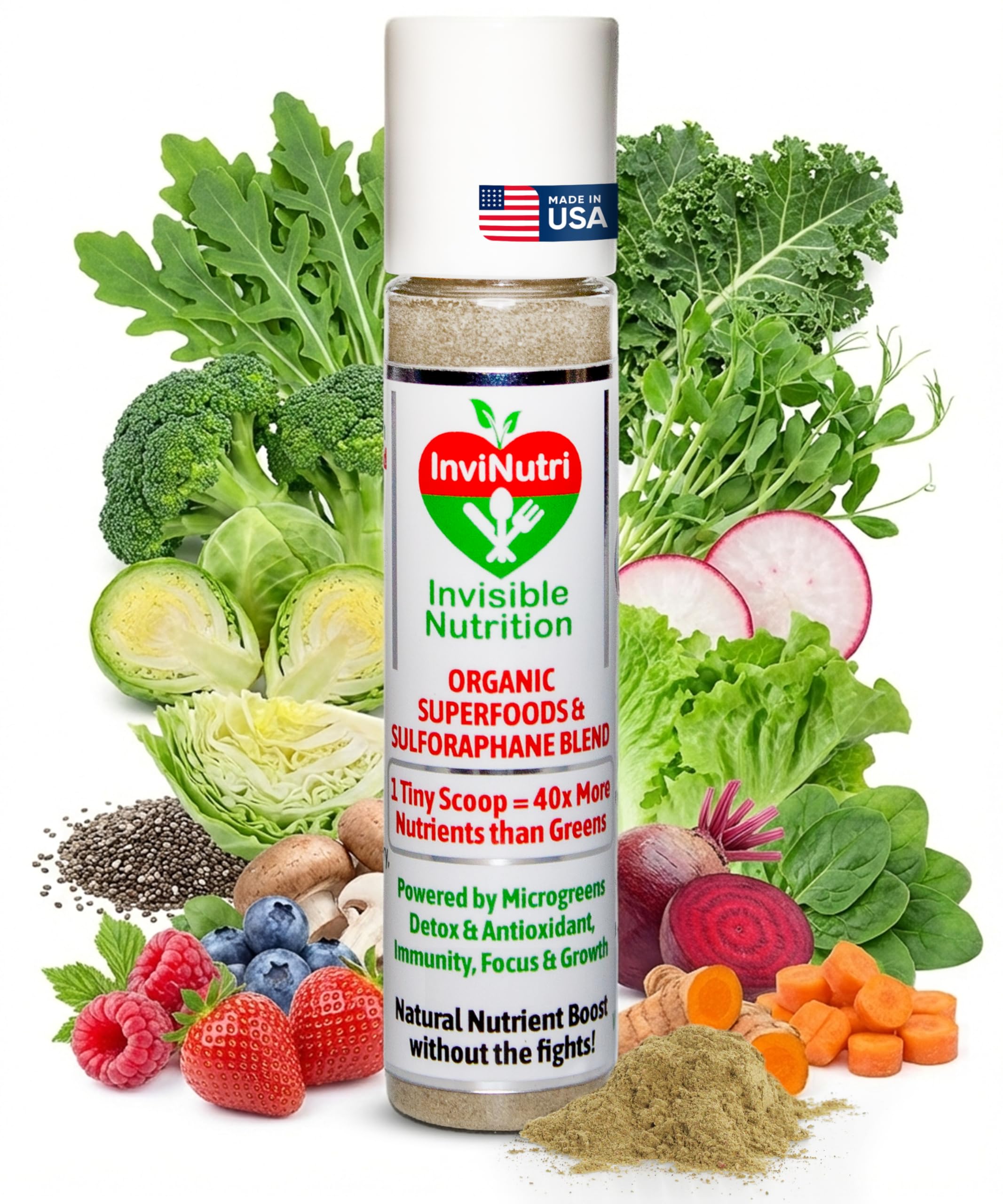 InviNutri bottle pouring powder into bowl for easy nutrition