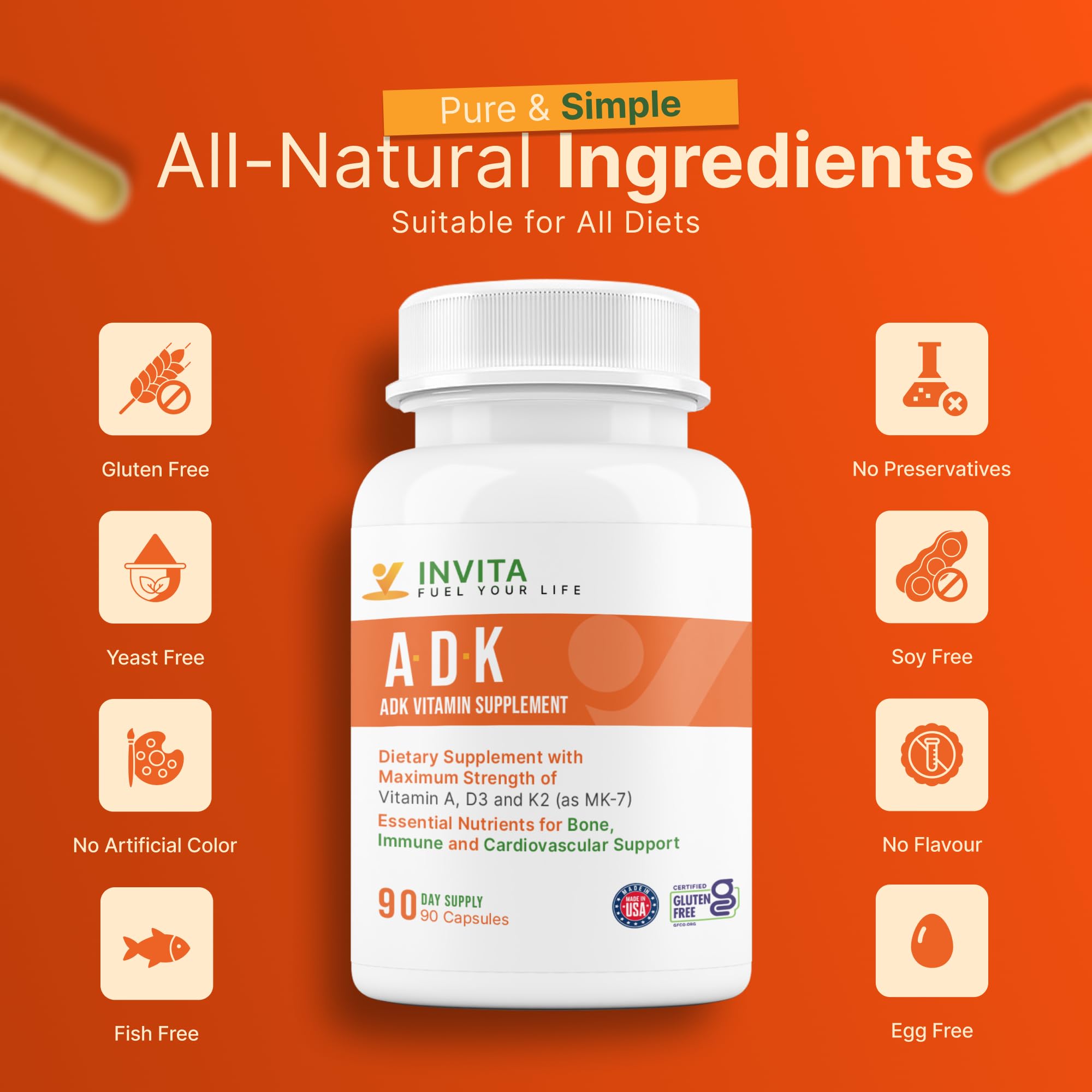 INVITA ADK gluten-free icon indicating allergen-free formula.