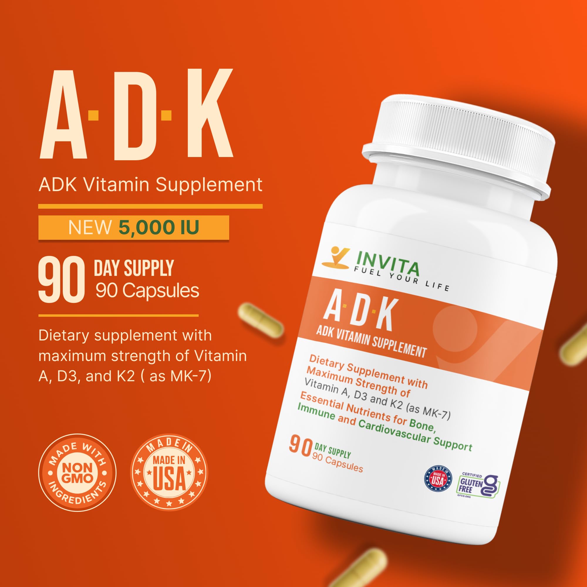 INVITA ADK label nutrition facts view for ADK blend.