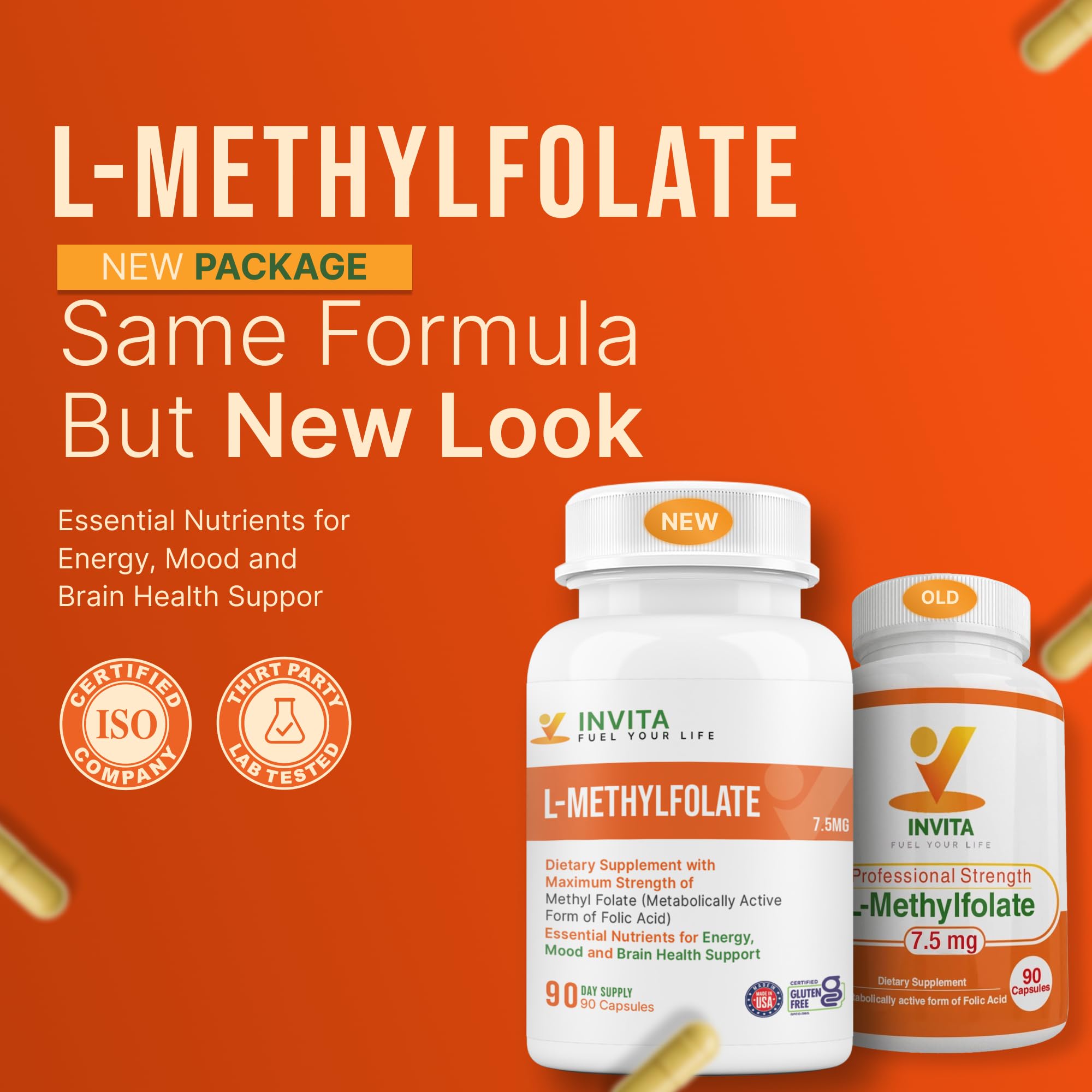 INVITA L-Methylfolate capsules closeup easy-to-swallow daily supplement