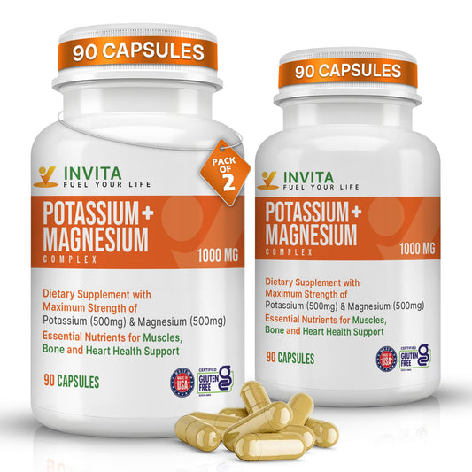 INVITA Potassium Magnesium Complex bottle with label for daily electrolyte balance.