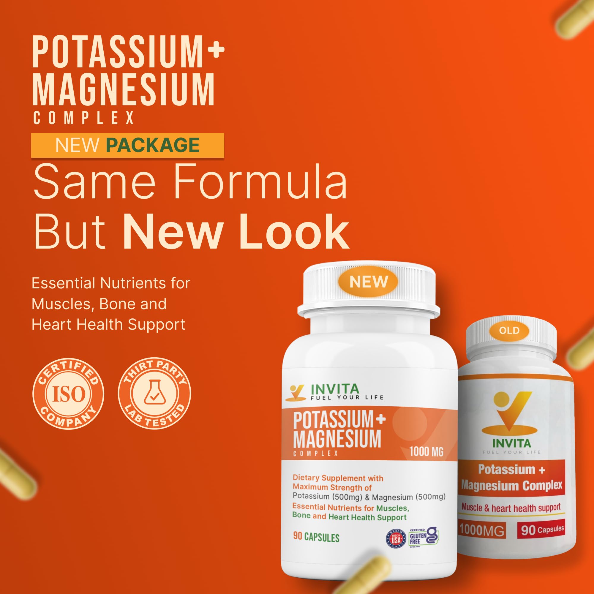 INVITA potassium magnesium complex pour view suggests convenient daily dosing for active lifestyles.