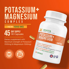 INVITA Potassium Magnesium Complex label and ingredients panel highlighting key minerals.