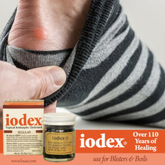 IODEX Baar iodine ointment close-up emphasizing antiseptic protection.