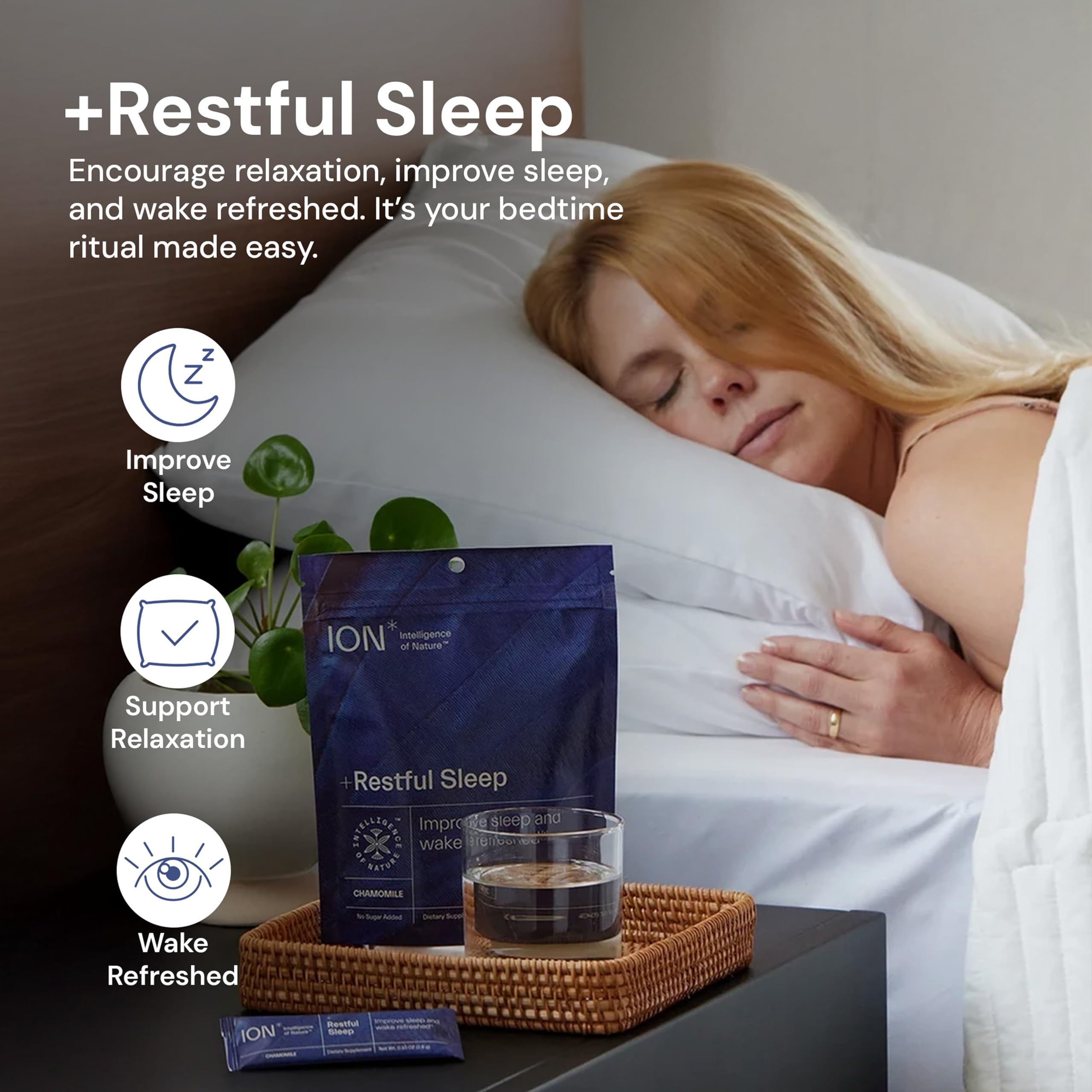 ION KSM-66 ashwagandha powder packet supports balanced mood and restful nights