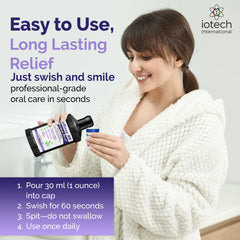 ioRinse MR alcohol-free label close-up gentle on sensitive teeth.