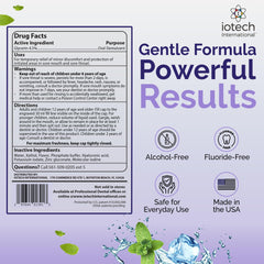 ioRinse MR bottle pour demonstrates swish action for mouth comfort.