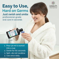 ioRinse AC enamel-guard shown as part of daily mouth rinse routine.