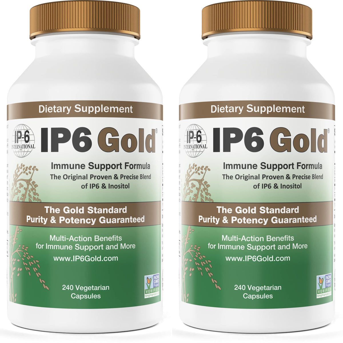 IP6 Gold bottle pour close-up showing pure ingredients for immune support.