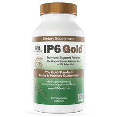 IP6 Gold immune support bottle showcases clean daily wellness capsules.
