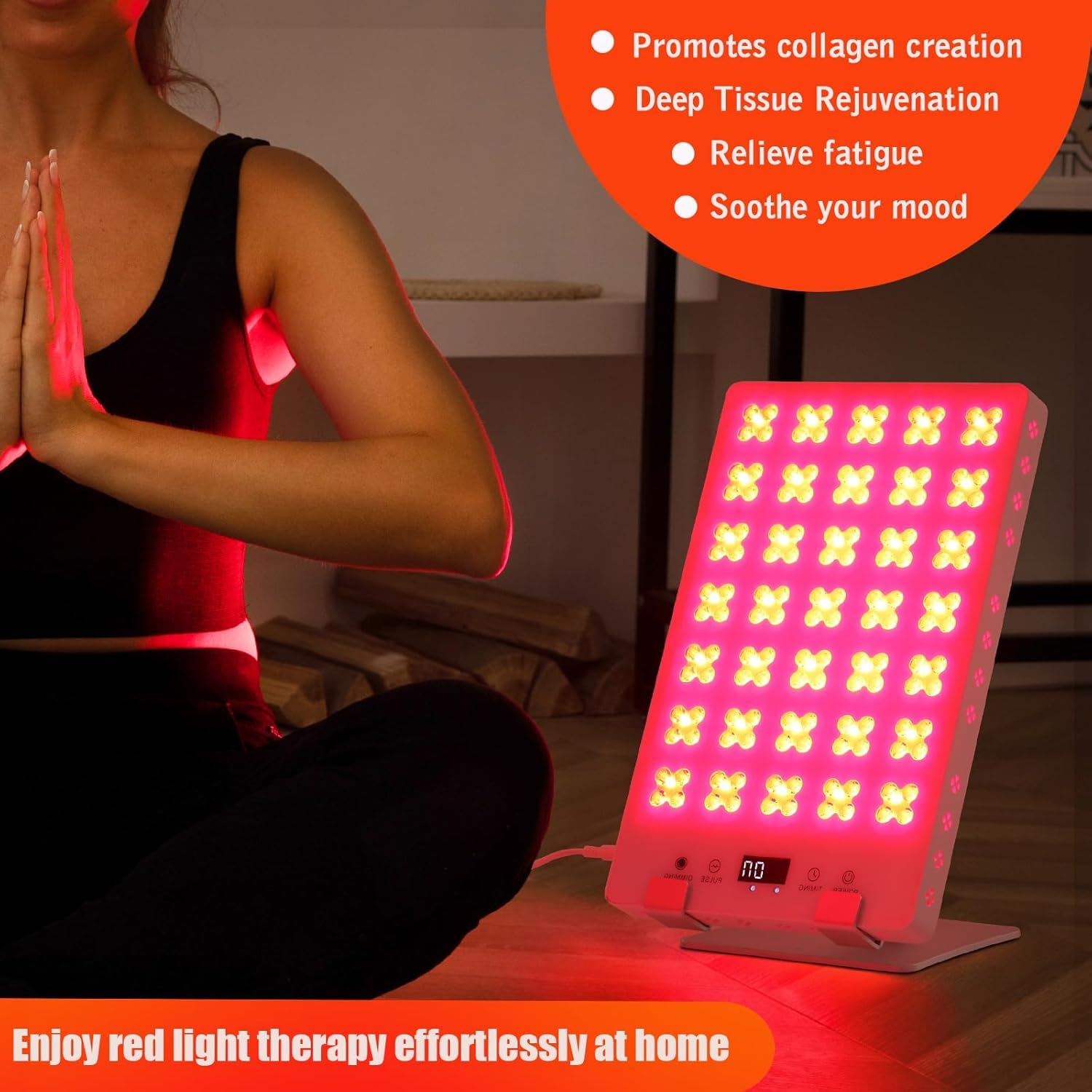 iPlantop red light panel applied to back area for potential deep-tissue support