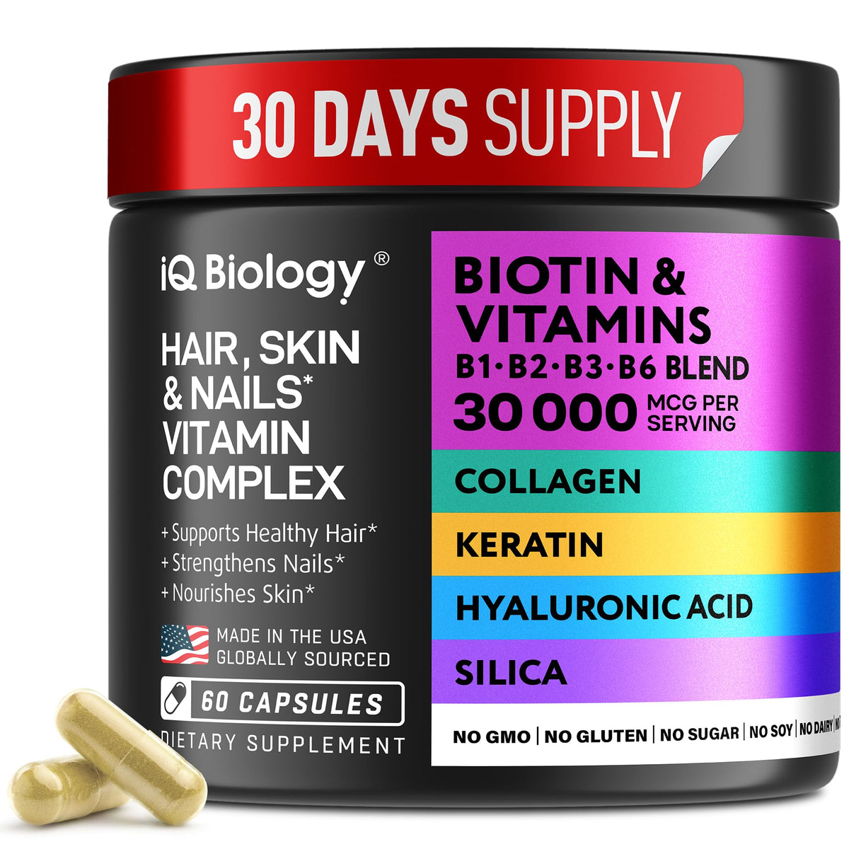 IQ BIOLOGY Biotin 10000mcg bottle for convenient daily beauty support