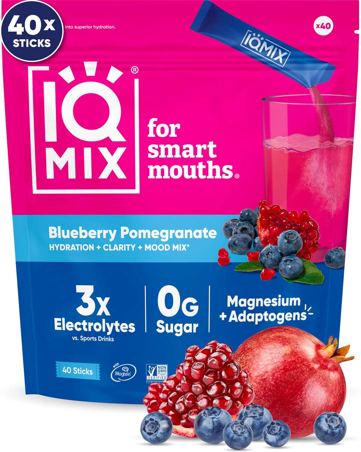 IQBAR IQMIX blueberry-pomegranate front-pack for on-the-go hydration