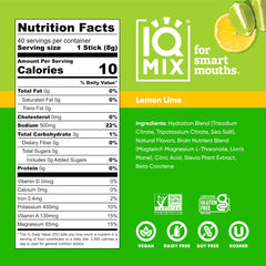 IQMIX Lemon Lime open-packet dissolving in water for quick, tasty hydration.