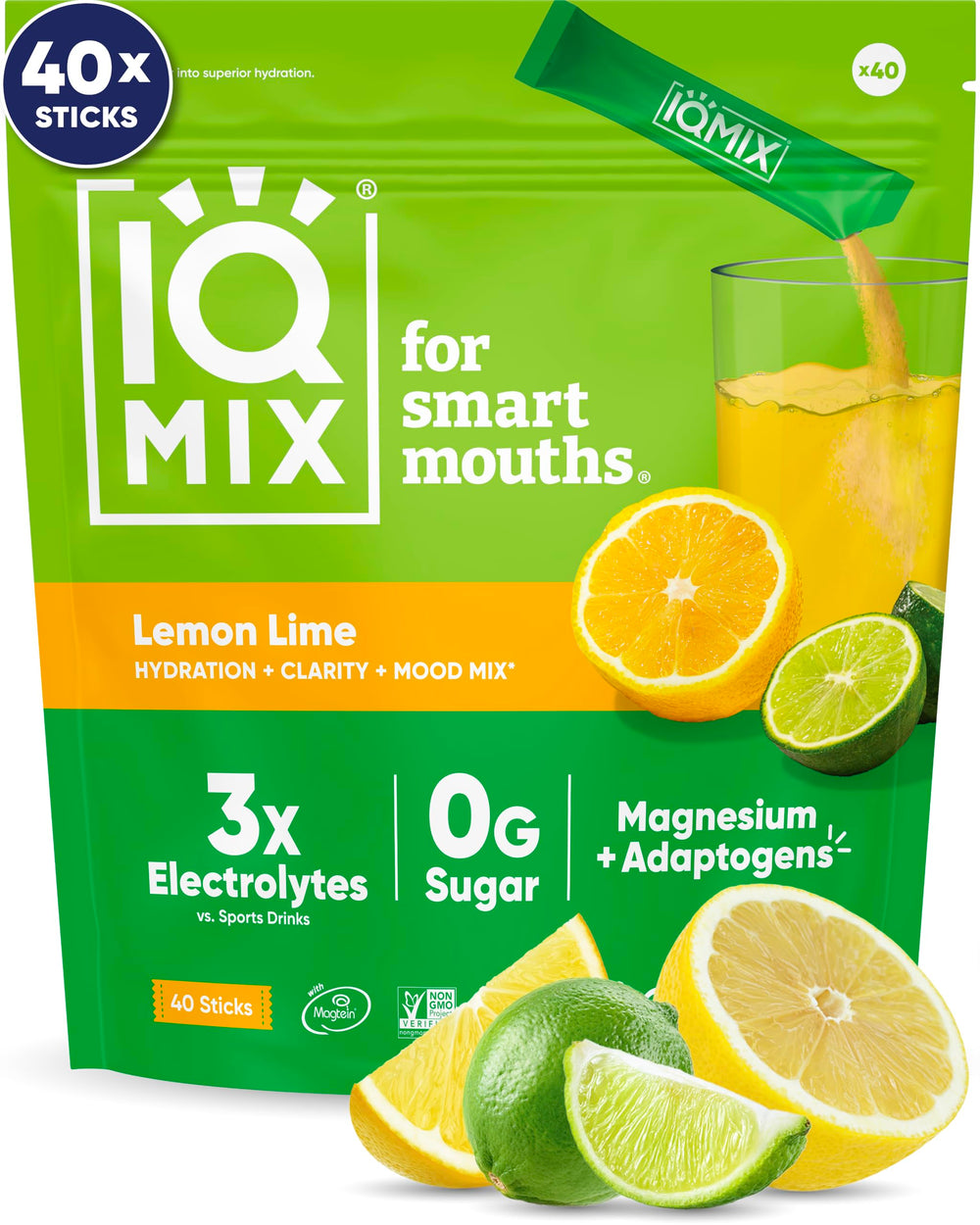 IQMIX Lemon Lime packet opens for fast hydration and crisp flavor.