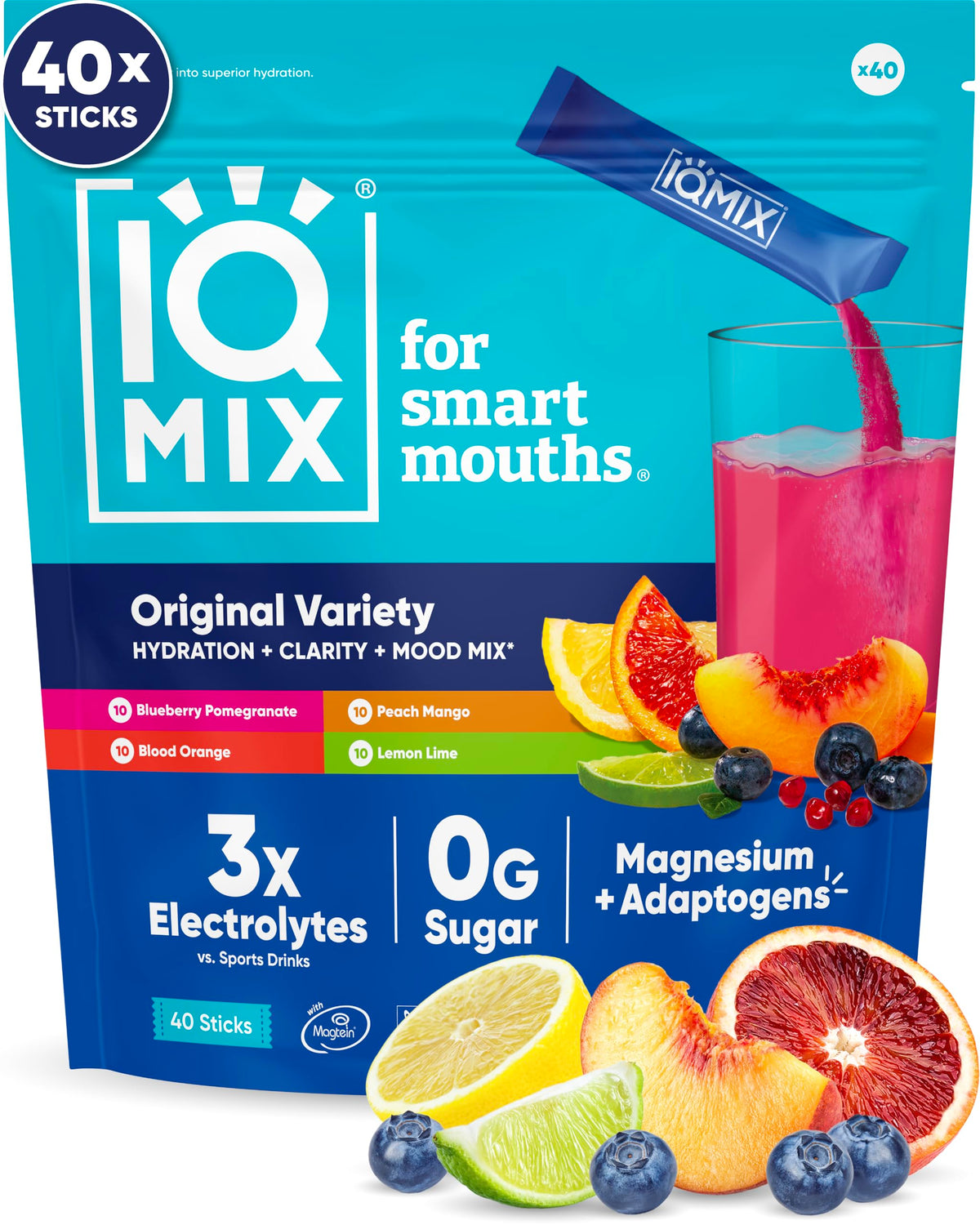 IQMIX Blood Orange packet close-up for on-the-go hydration and steady energy.