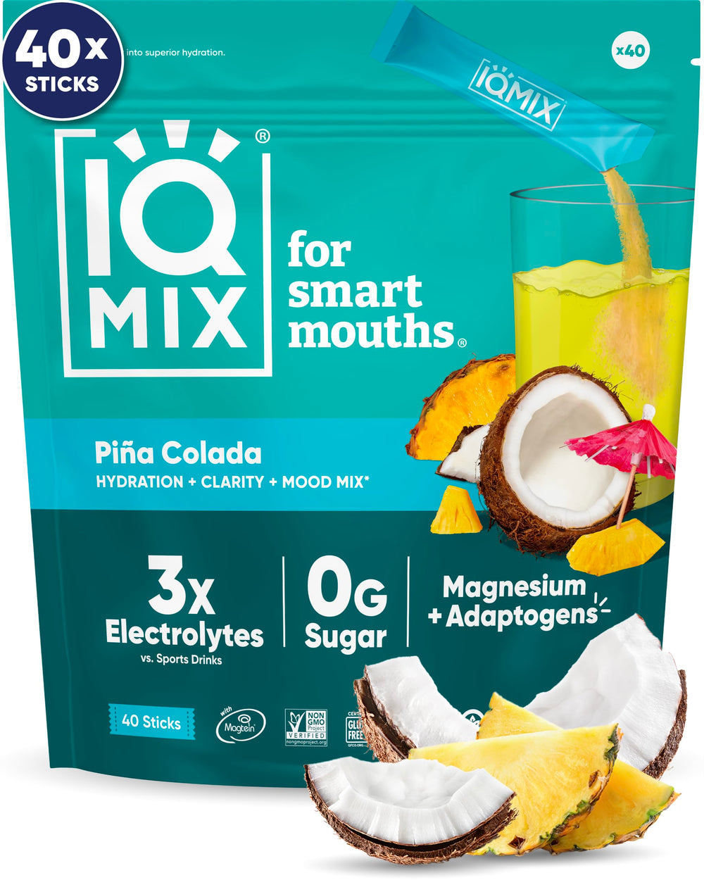 IQMIX hydration stick Piña Colada for on-the-go hydration and focus.