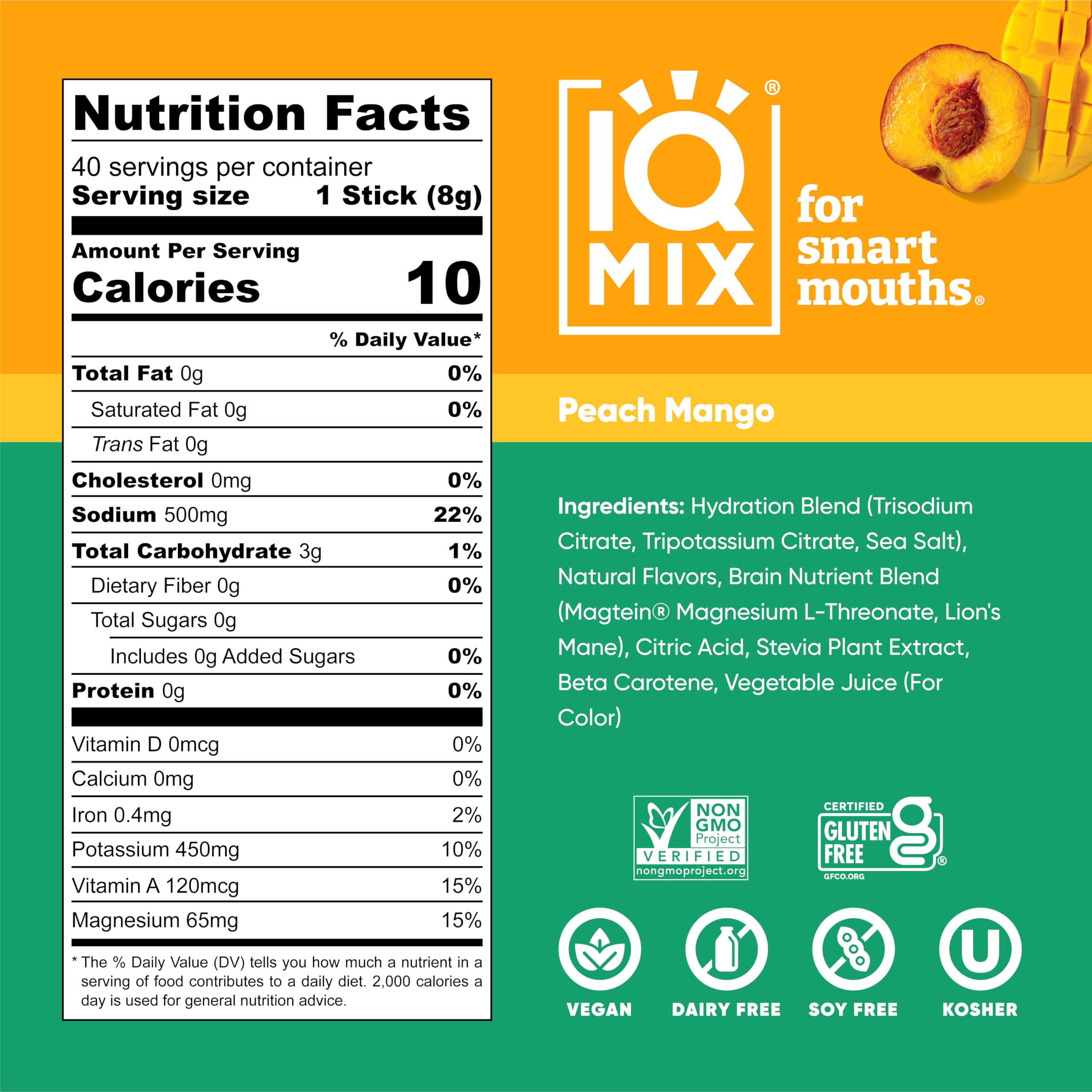 IQMIX peach mango drink in glass showcasing flavor and refreshing hydration.