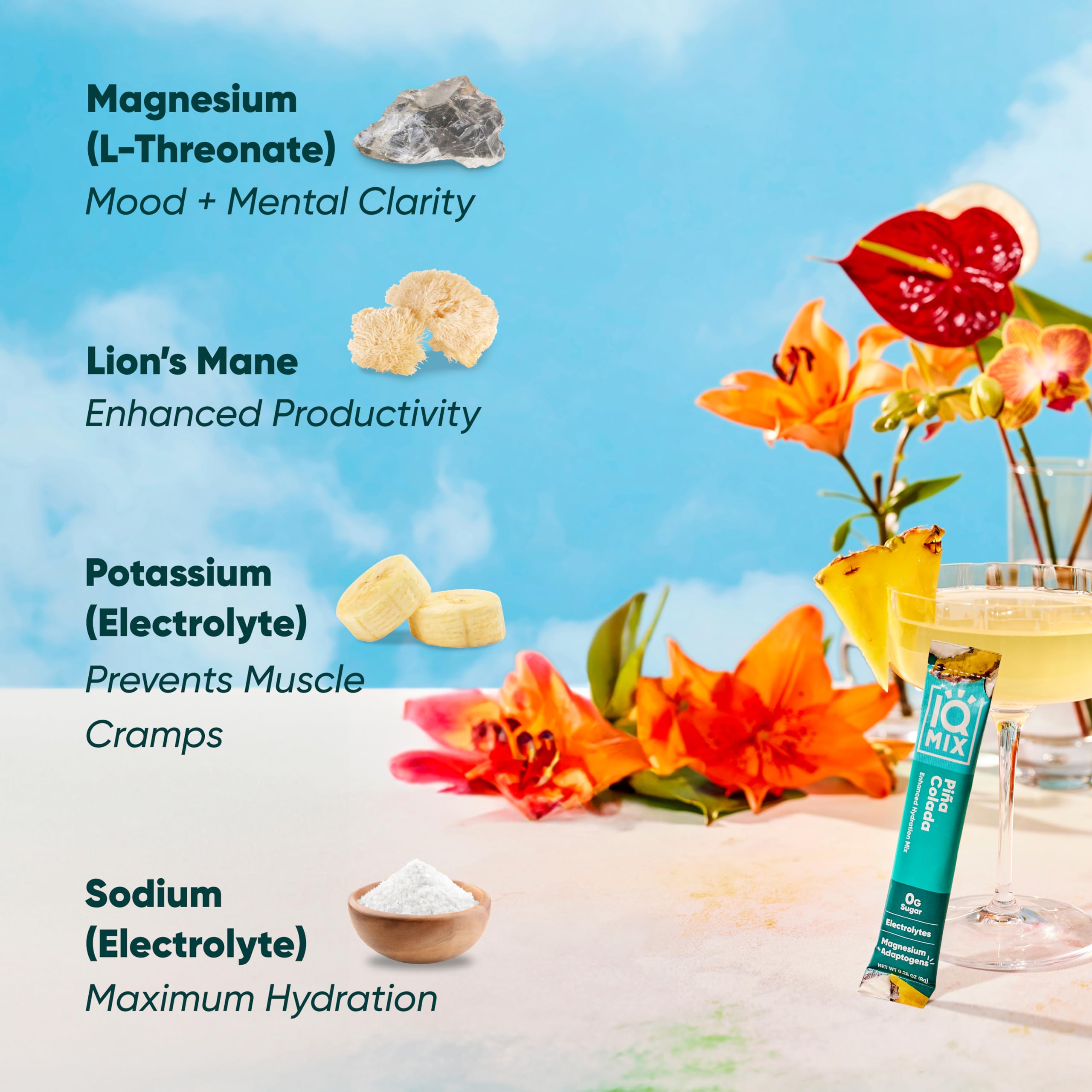 IQMIX Piña Colada flavor provides refreshing hydration with taste.