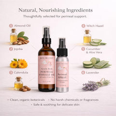 Irene Organics herbal perineal oil ingredients highlight natural elasticity.