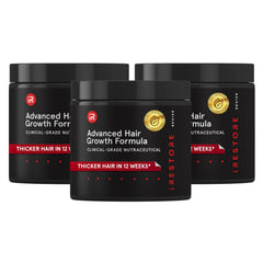 Front view of iRestore Advanced Hair Growth Supplement bottle promotes healthier hair.