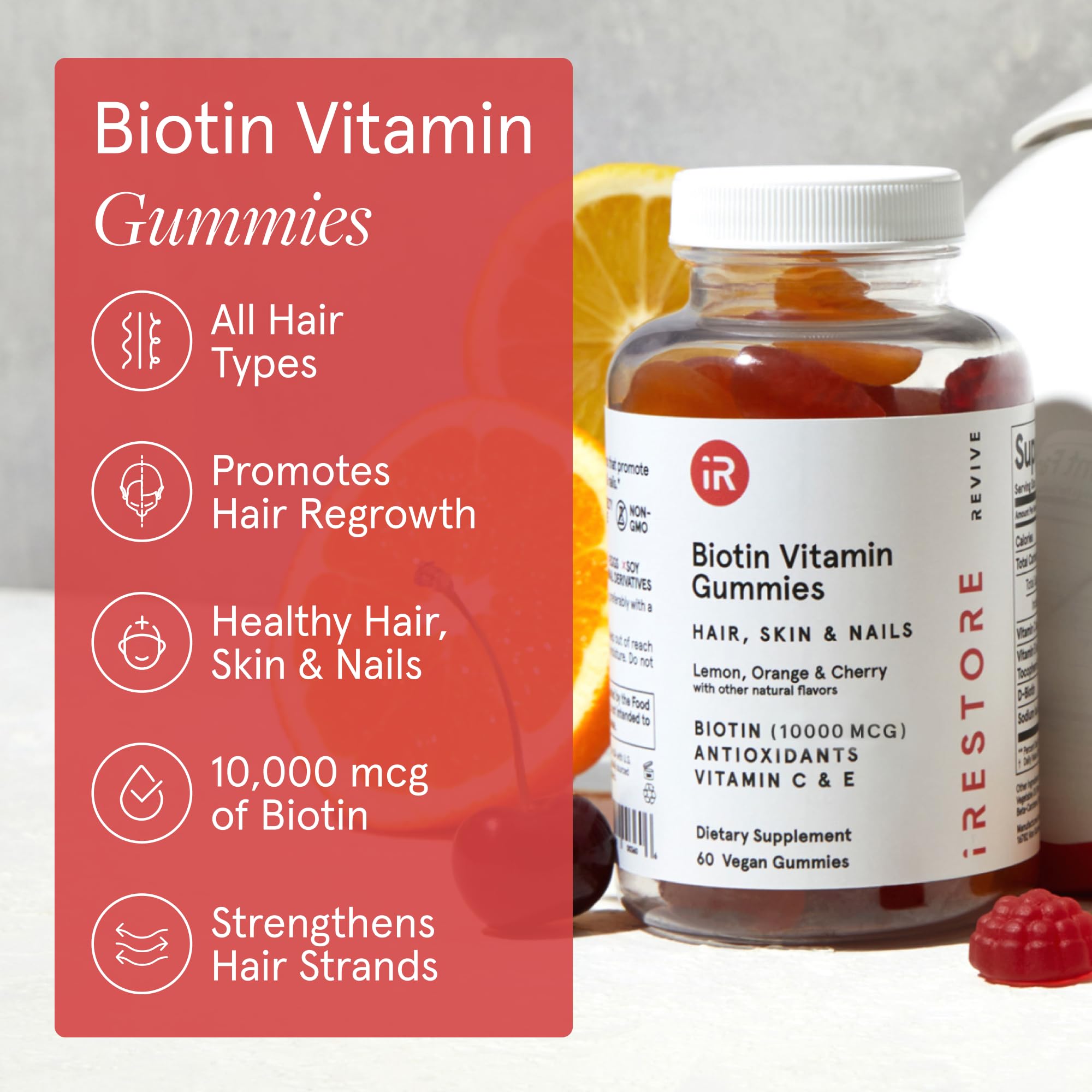 iRestore Biotin Gummies daily portion visual with two gummies