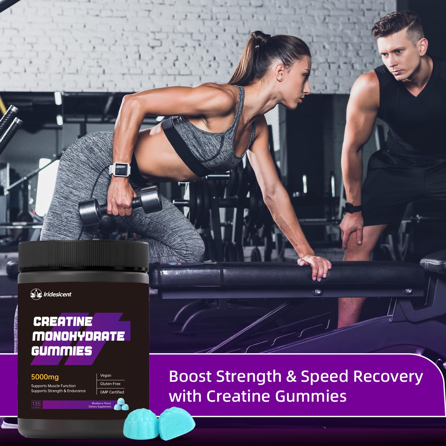IRIDESICENT Creatine Monohydrate Gummies nutrition label for informed consumption.