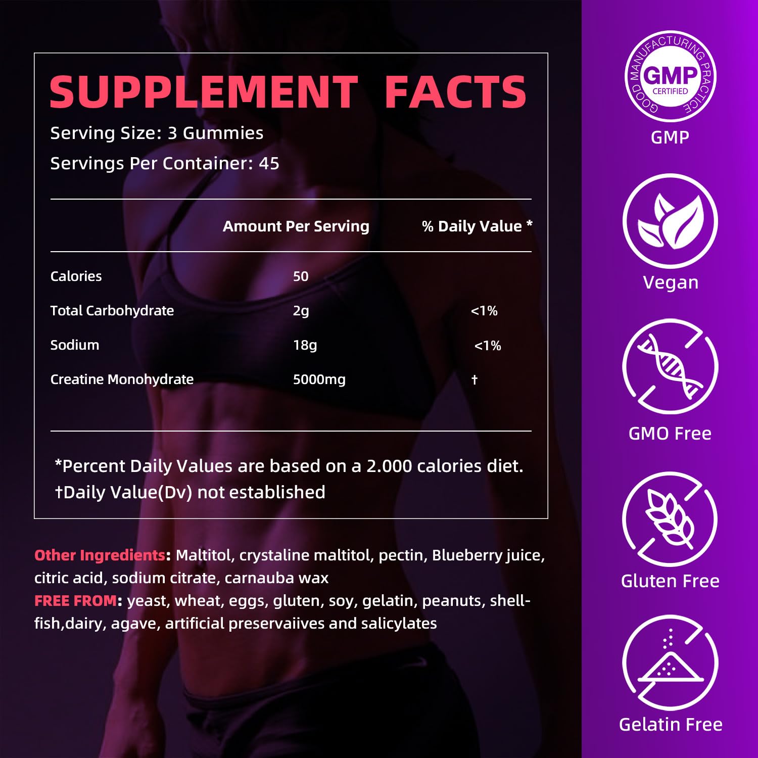IRIDESICENT Creatine Monohydrate Gummies packaging front with blueberry flavor.