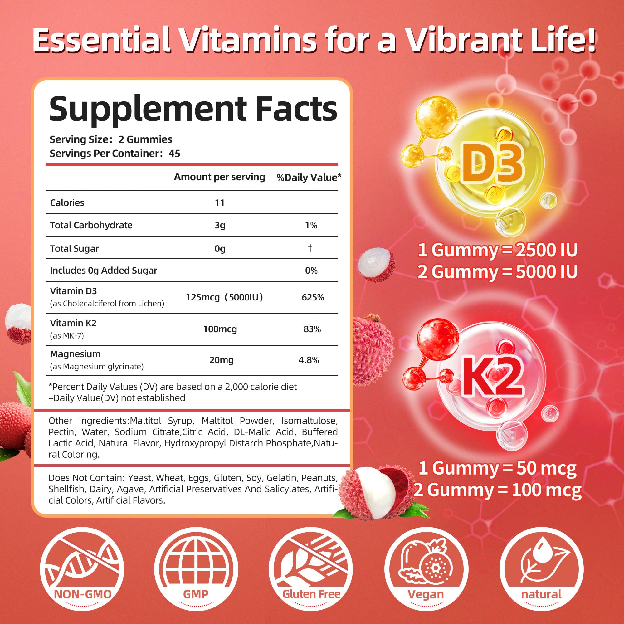 IRIDESICENT D3 K2 lychee center-filled gummy emphasizes ultra-absorption
