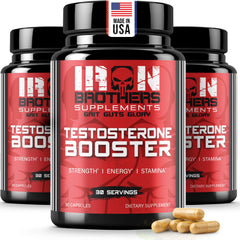 Iron Brothers Men’s Testosterone Support bottle featuring Tribulus and DIM for daily vitality.