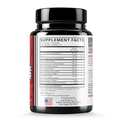 Natural ingredient backdrop behind Iron Brothers bottle highlighting a clean formula.