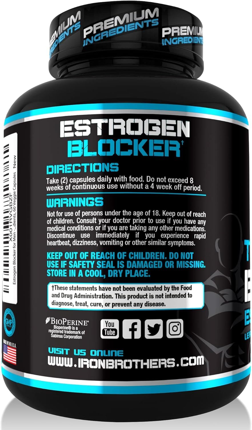 Iron Brothers Testosterone Booster bottle label closeup highlights Indole-3-Carbinol and Tribulus.