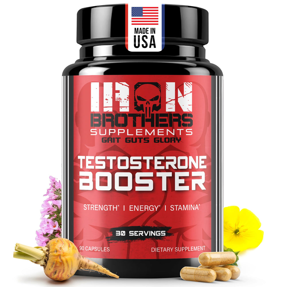 Iron Brothers Testosterone Support bottle front displaying the vitality-focused formula.