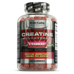 Iron Labs Nutrition Creatine Monohydrate Gummies close-up highlighting chewy texture and color.