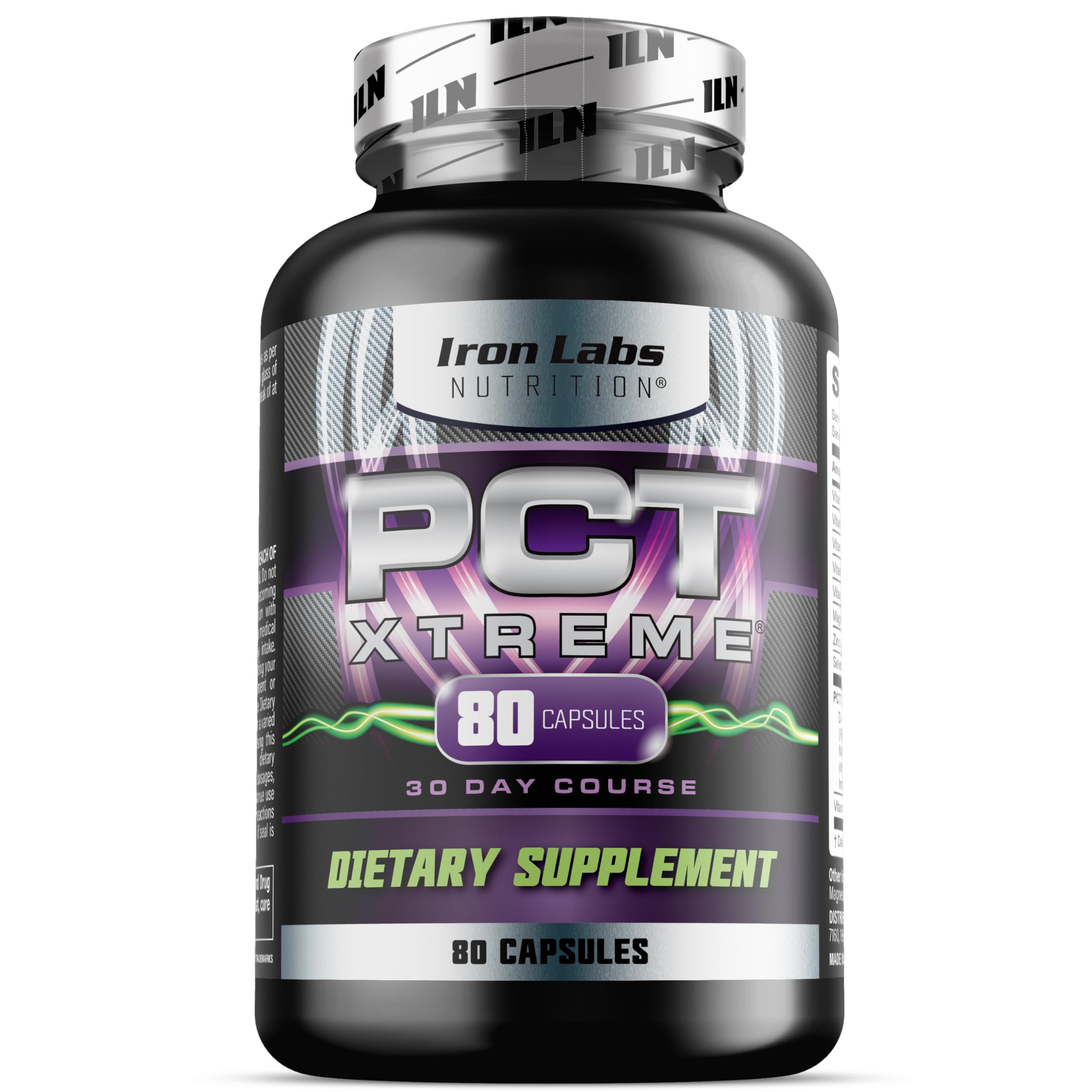 Iron Labs Nutrition PCT Xtreme bottle on table, post-cycle support for men.