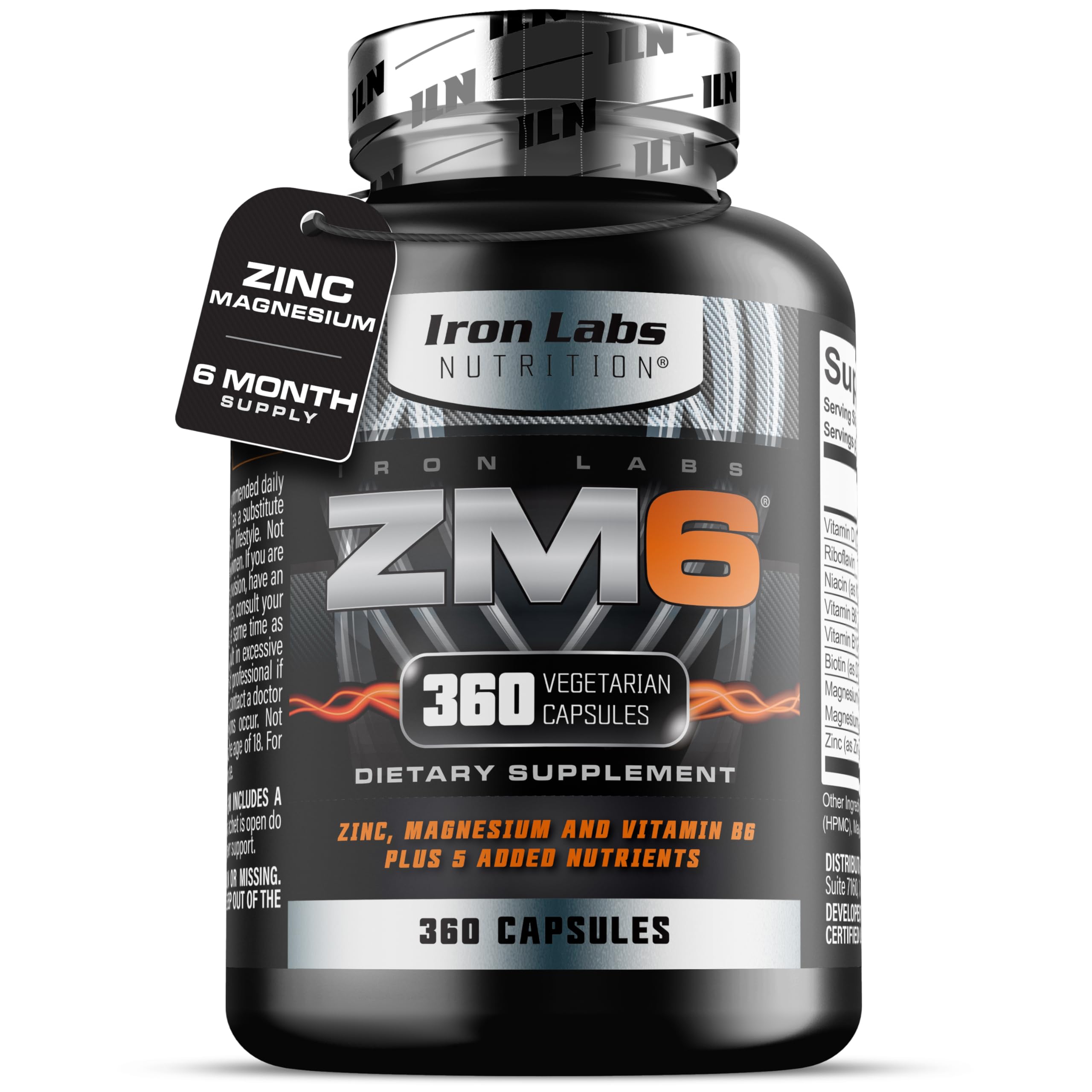 Iron Labs ZM6 bottle front shows high-strength zinc and magnesium support for active lifestyles.