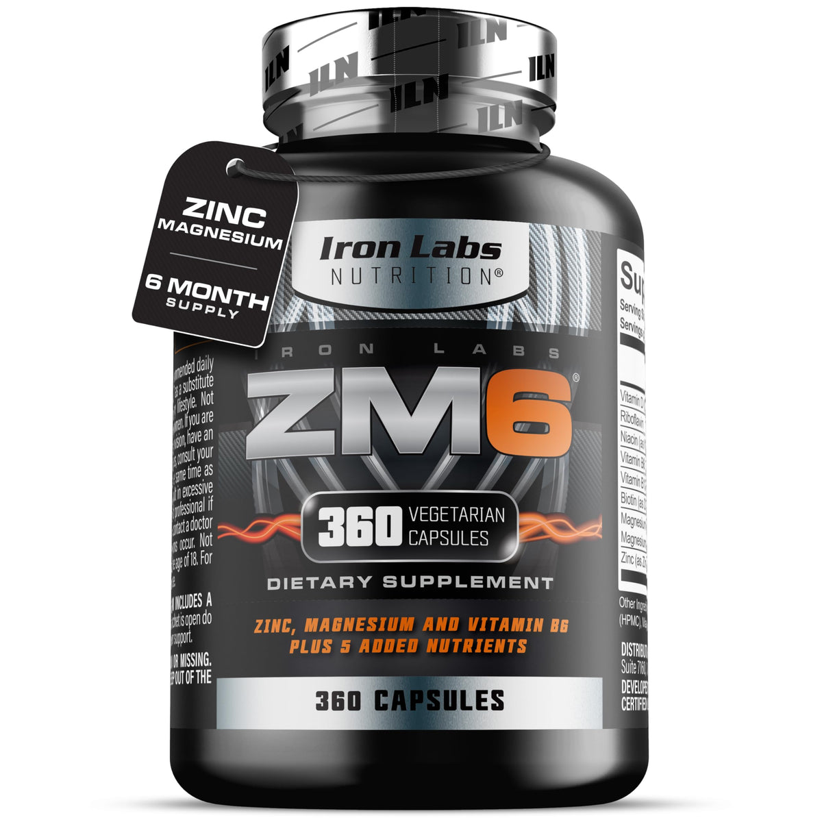Iron Labs ZM6 bottle front shows high-strength zinc and magnesium support for active lifestyles.