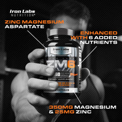 Iron Labs ZM6 ingredients panel lists zinc, magnesium and vitamin B6 for daily balance.