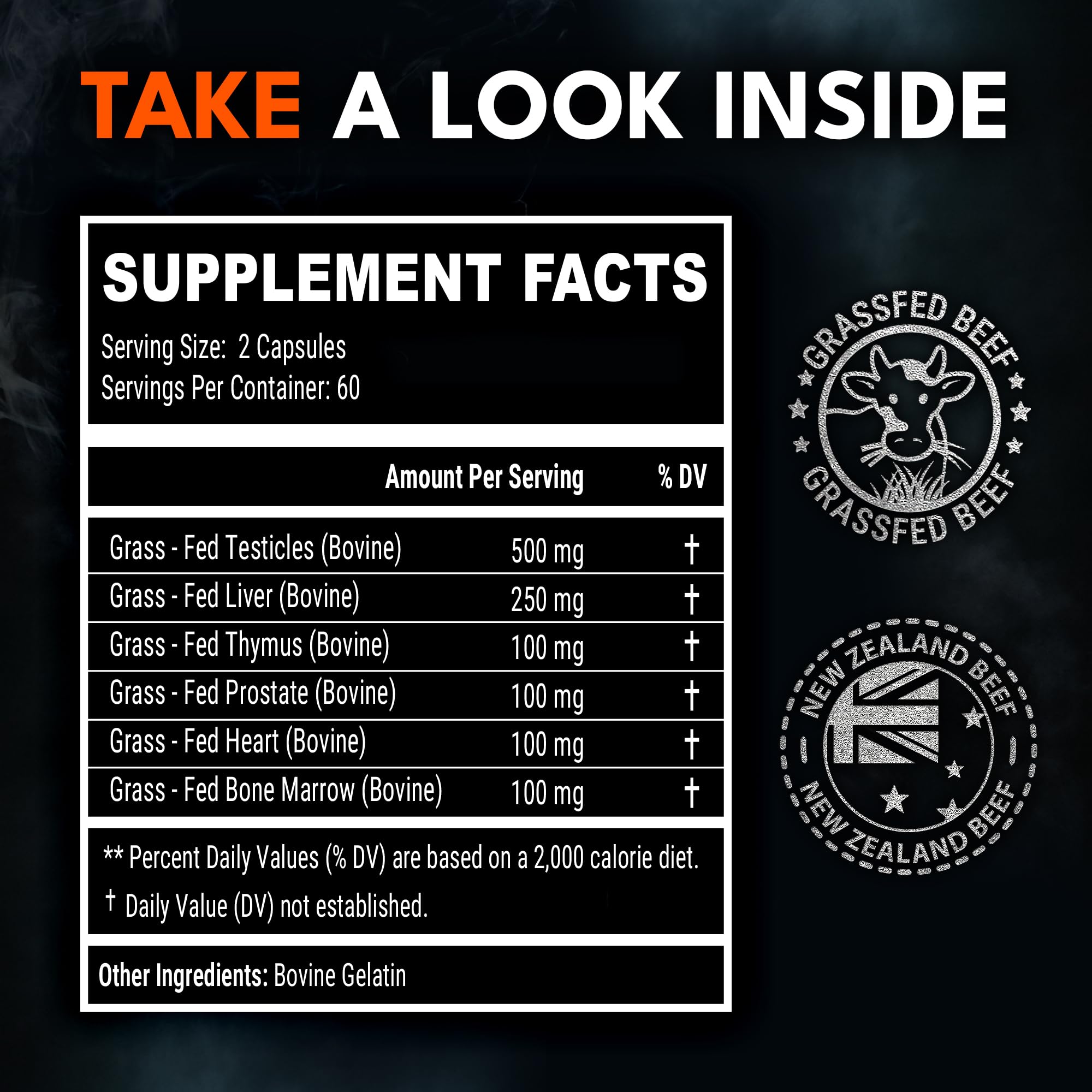 Beef organ heart capsule shown as part of the daily routine.