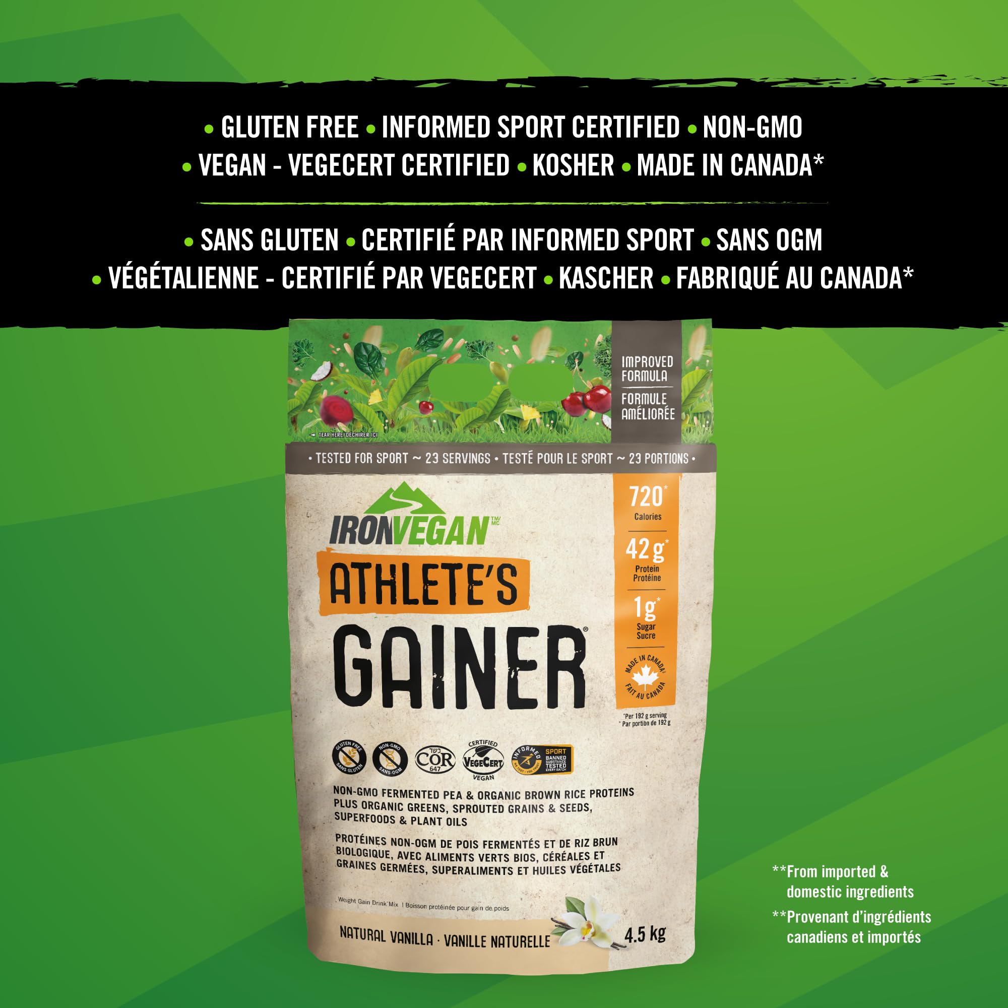 IRONVEGAN Athletes Gainer Vanilla shaker with mixed drink ready to sip after training.