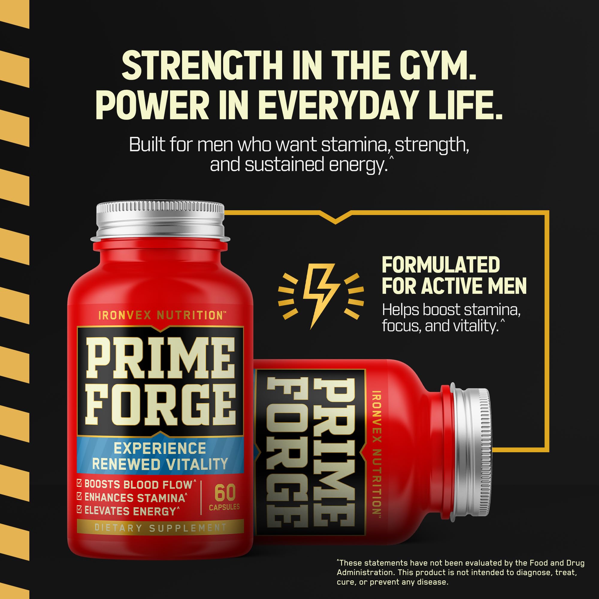 IronVex Testosterone Booster dosage table indicating serving size and timing