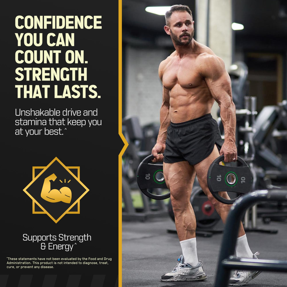 IronVex Testosterone Booster flat lay packaging with capsules ready to take