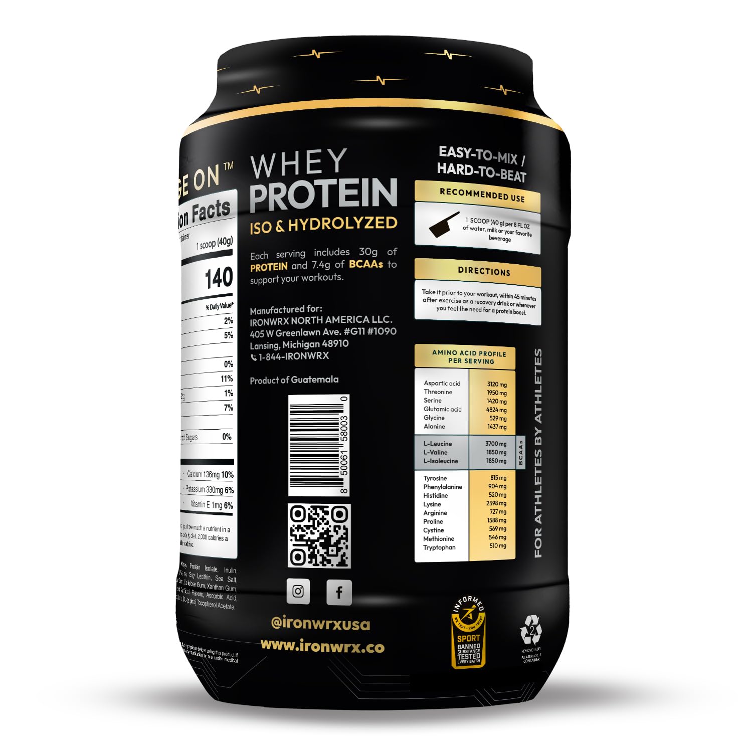 IRONWRX BCAAs 7.4g power boost visible in highlight shot.