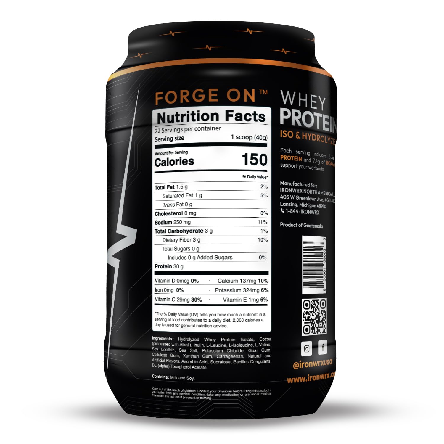 IRONWRX chocolate whey shake in glass highlighting flavor